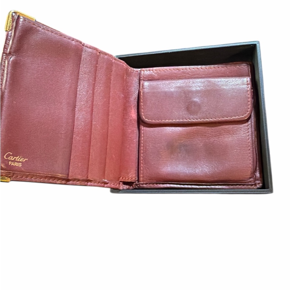 Vintage Must de Cartier Bordeaux Leather Bifold Wallet with Box - Picture 3 of 6